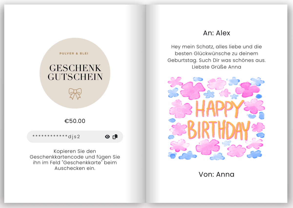 Geschenkkarte / Shopping - Gutschein - Pulver & Blei