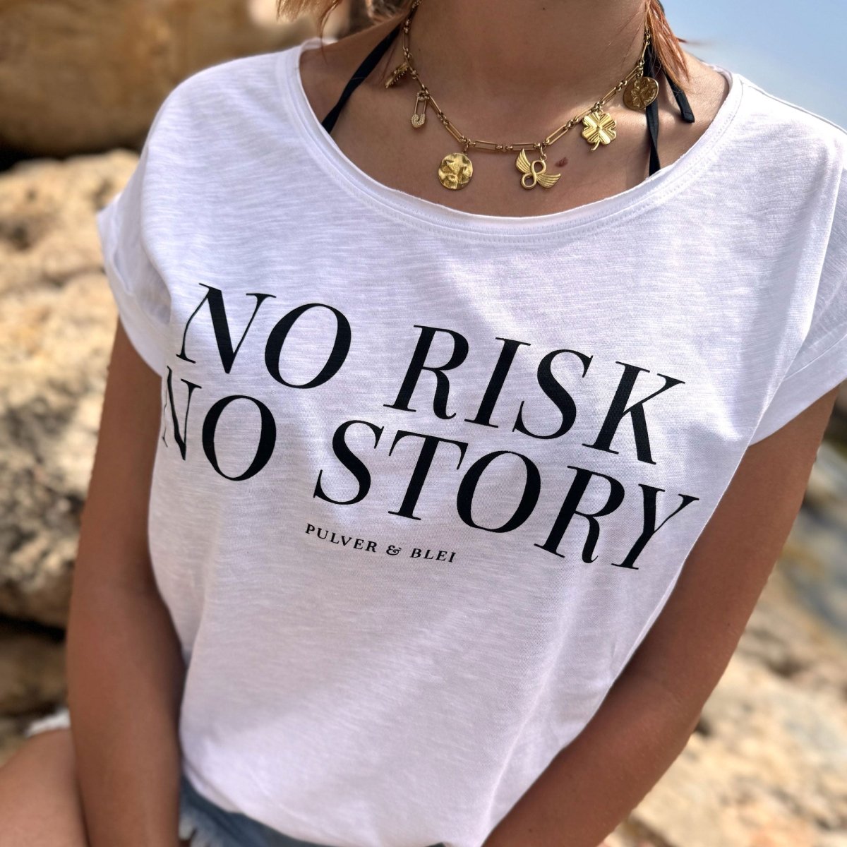 No Risk No Story - White Fashion Tee - Pulver & Blei