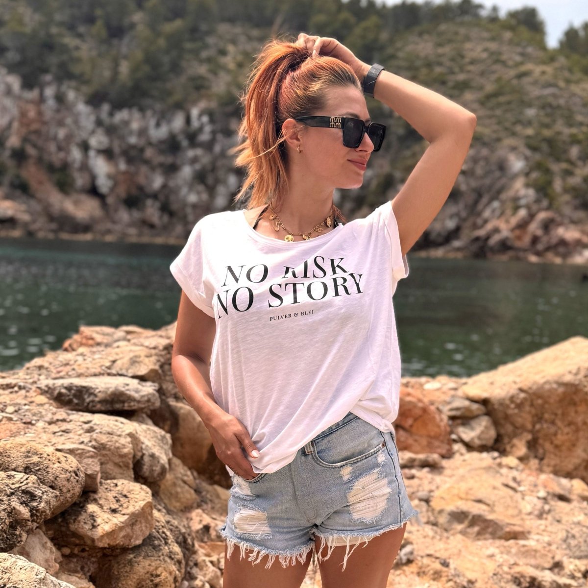 No Risk No Story - White Fashion Tee - Pulver & Blei