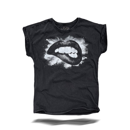 Bite my Lips - Black Vintage T-Shirt - Pulver & Blei
