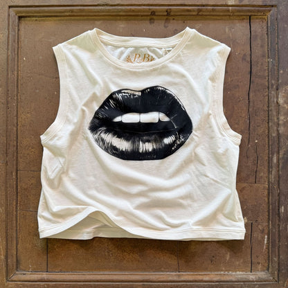 Kiss my Lips - Boxy Top Natur - Pulver & Blei