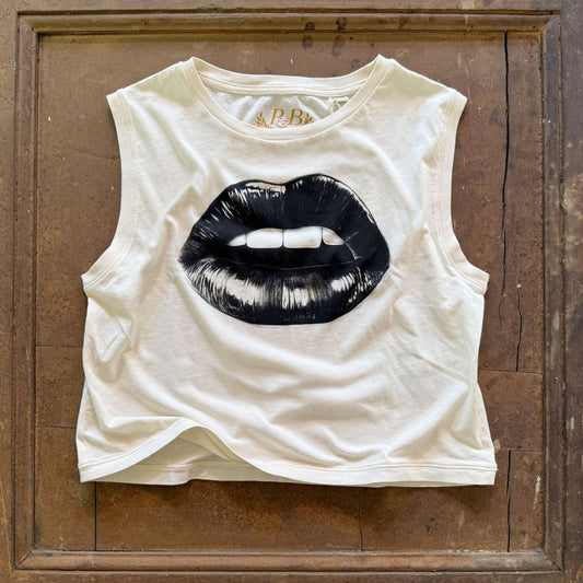 Kiss my Lips - Boxy Top Natur - Pulver & Blei