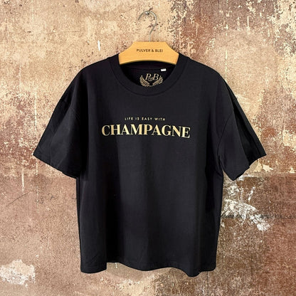 Life is easy with Champagne - Oversize T-Shirt Black - Pulver & Blei