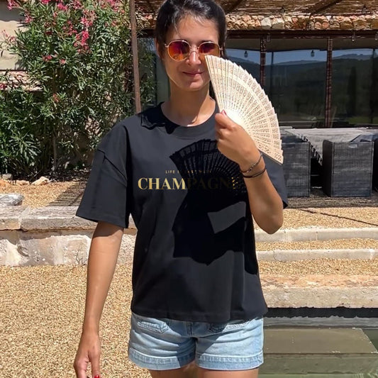 Life is easy with Champagne - Oversize T-Shirt Black - Pulver & Blei