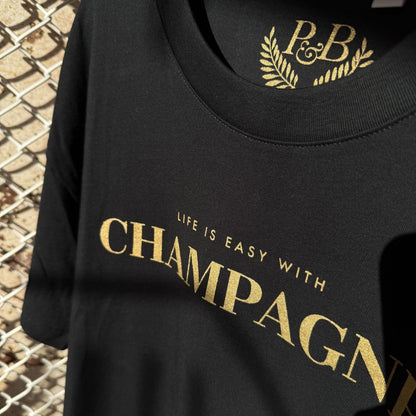 Life is easy with Champagne - Oversize T-Shirt Black - Pulver & Blei