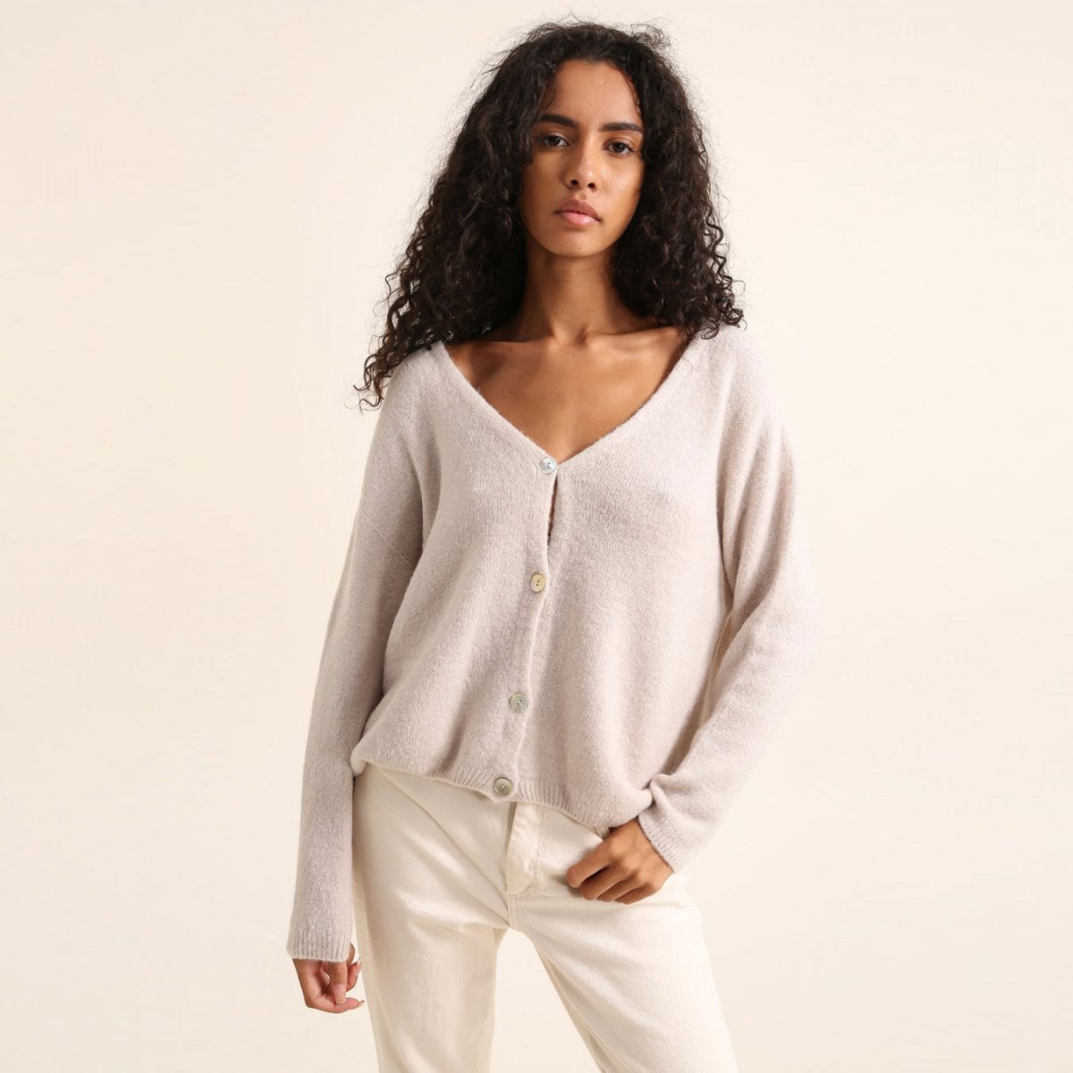 Alpaka Strickjacke Soft Stone – Pulver Blei - Main Image