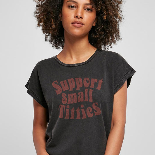 Support Small Titties - Schwarz Vintage T-Shirt - Pulver & Blei